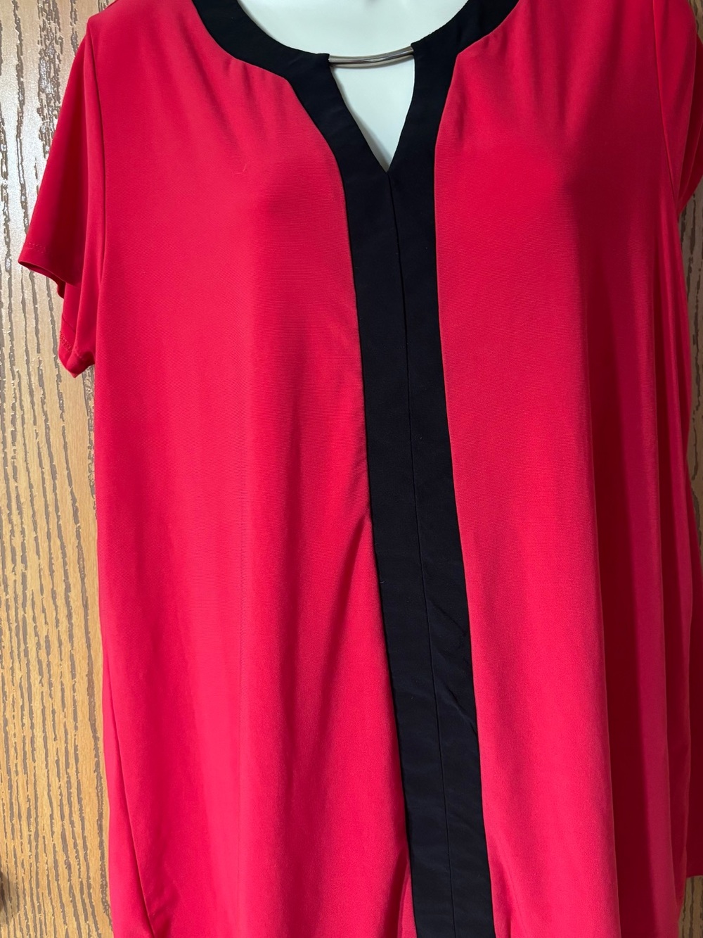 Faith and Joy Red and Black Trim Women’s Blouse - Lightweight Short Sleeve Top